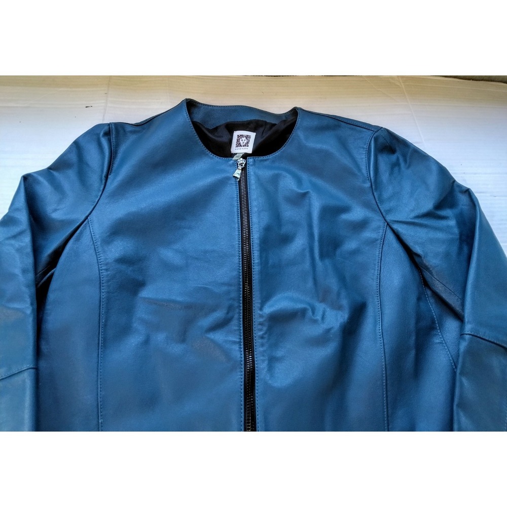 Anne Klein Leather Jacket Women's 10 Dark Teal Blazer Genuine New w/o Tags - Picture 5 of 8